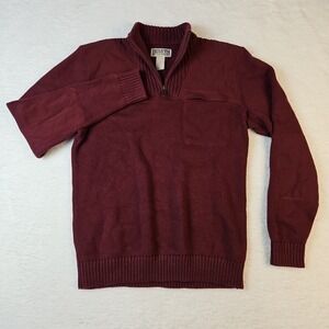 Duluth Trading Mens M 1/4 Zip Wool Commando Military Sweater Burgandy Elbow Pads